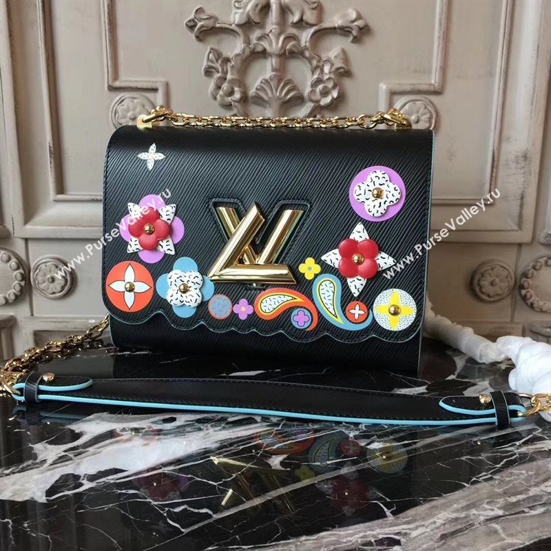 LV Louis Vuitton Twist MM Bag Monogram Chain Epi Leather Handbag M50282 Black 6876
