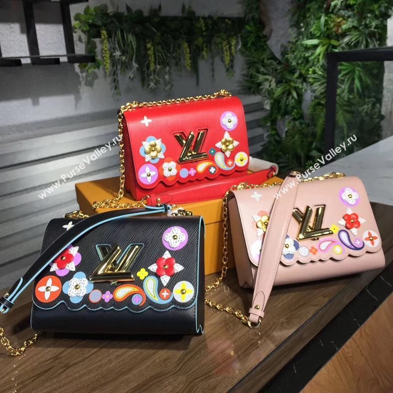 LV Louis Vuitton Twist MM Bag Monogram Chain Epi Leather Handbag M50282 Black 6876