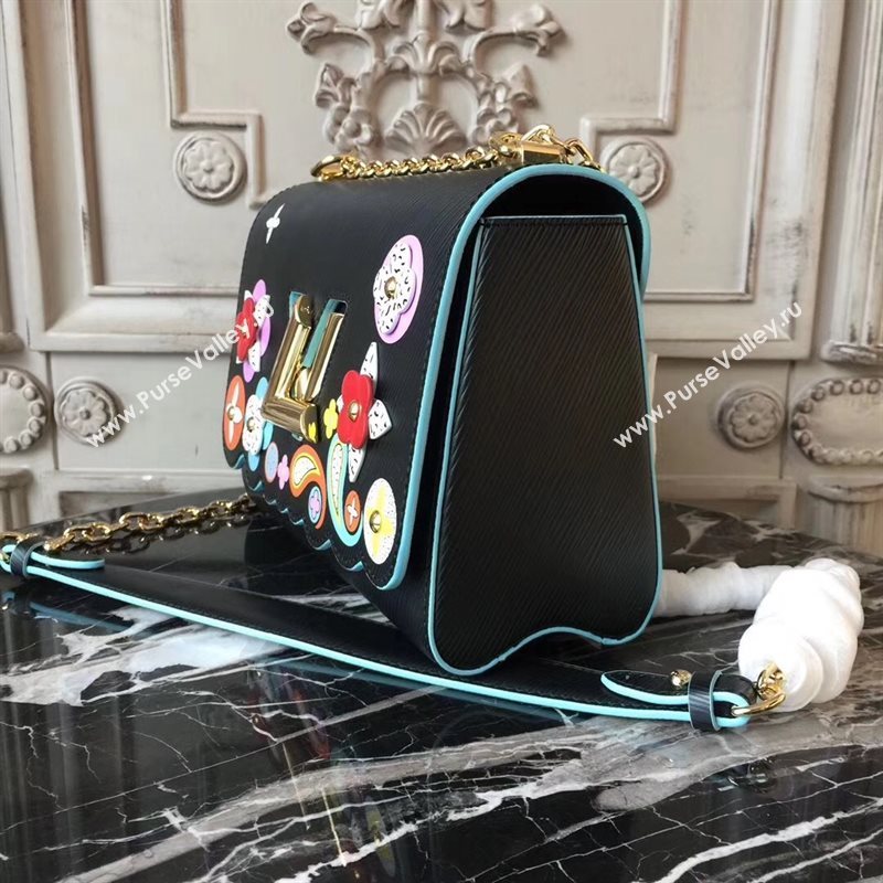 LV Louis Vuitton Twist MM Bag Monogram Chain Epi Leather Handbag M50282 Black 6876