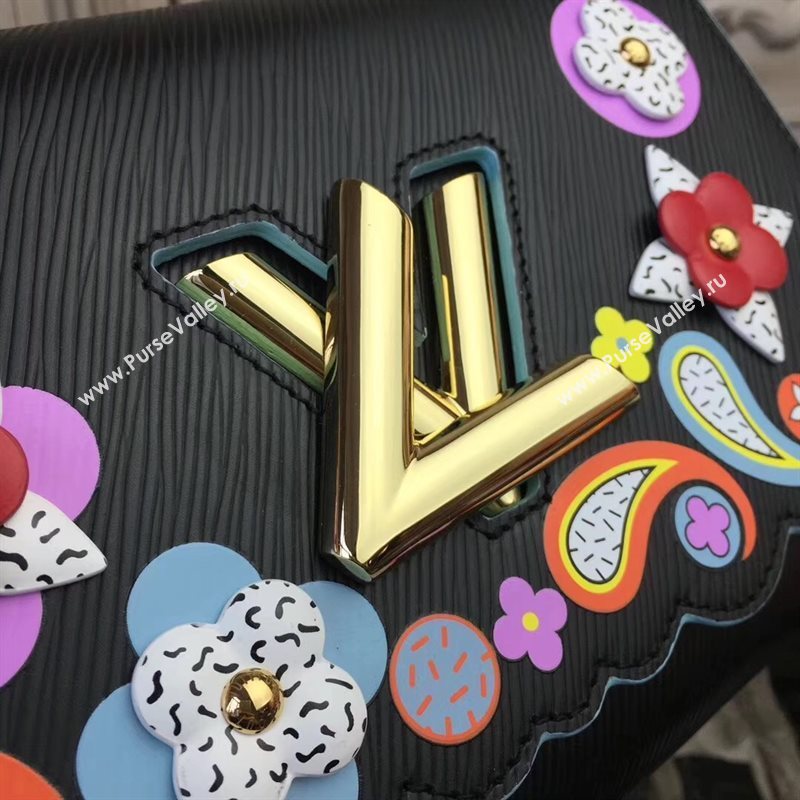 LV Louis Vuitton Twist MM Bag Monogram Chain Epi Leather Handbag M50282 Black 6876