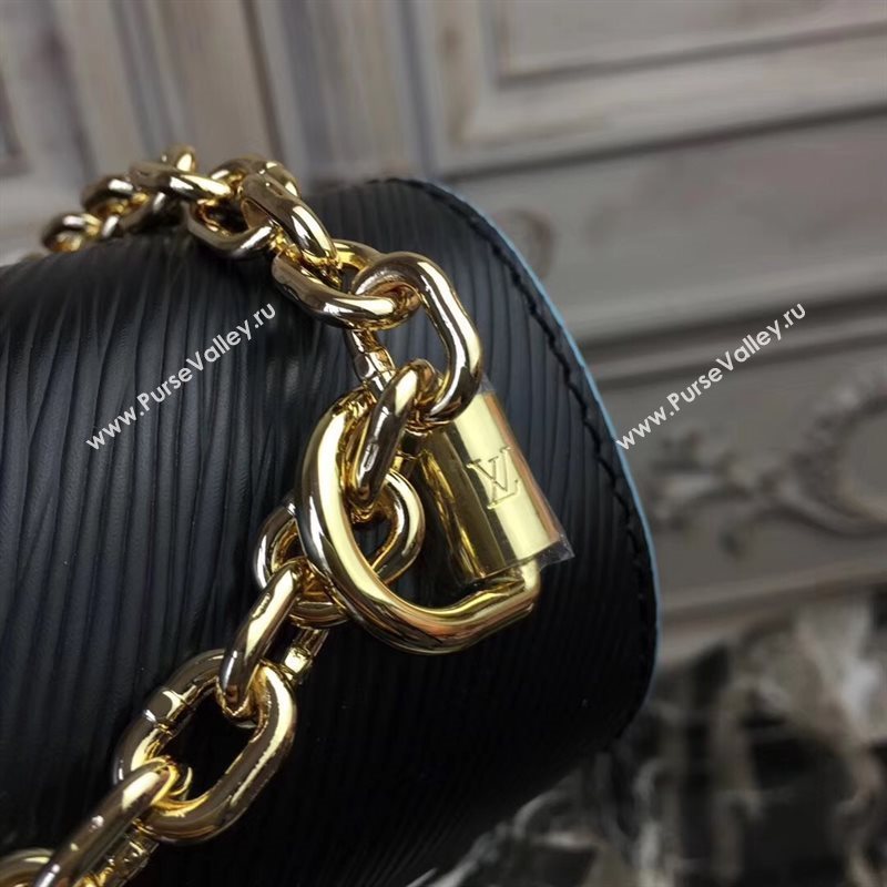 LV Louis Vuitton Twist MM Bag Monogram Chain Epi Leather Handbag M50282 Black 6876