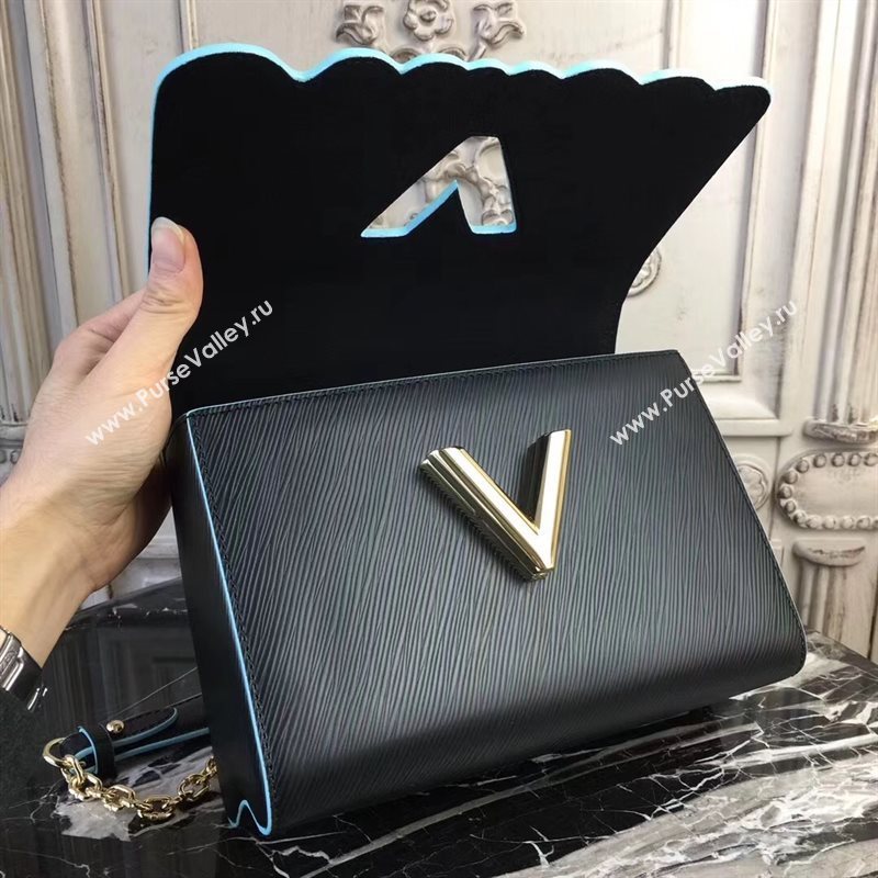 LV Louis Vuitton Twist MM Bag Monogram Chain Epi Leather Handbag M50282 Black 6876