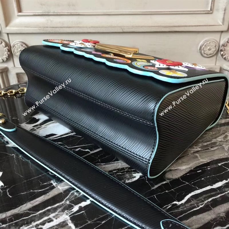 LV Louis Vuitton Twist MM Bag Monogram Chain Epi Leather Handbag M50282 Black 6876