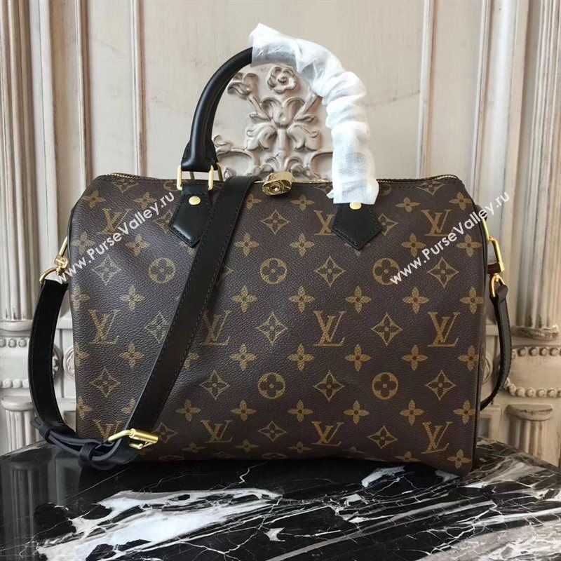 LV Louis Vuitton Speedy 30 Handbag Monogram Shoulder Bag M41112 Black 6878