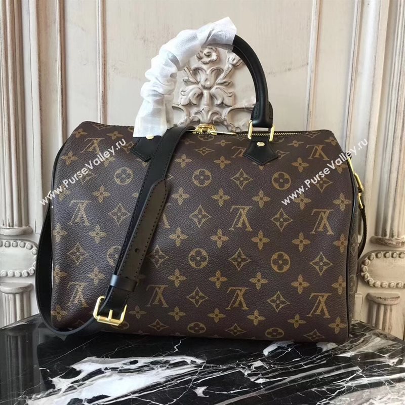 LV Louis Vuitton Speedy 30 Handbag Monogram Shoulder Bag M41112 Black 6878