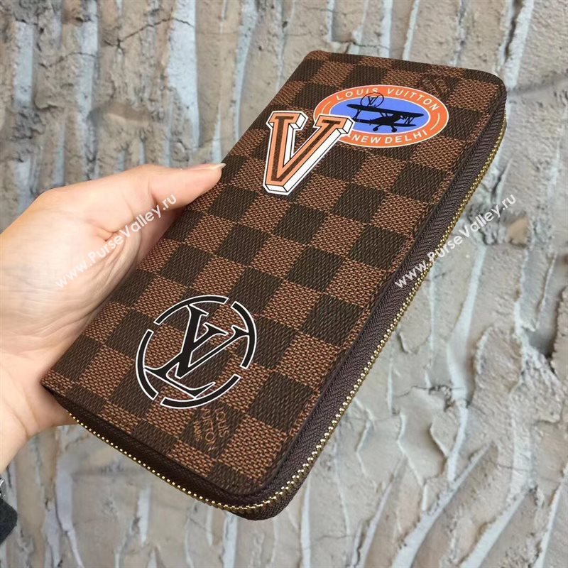 LV Men Louis Vuitton Zippy Wallet Purse Damier Handbag Bag N60015 Brown 6882