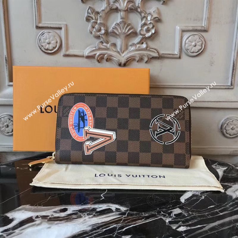 LV Men Louis Vuitton Zippy Wallet Purse Damier Handbag Bag N60015 Brown 6882