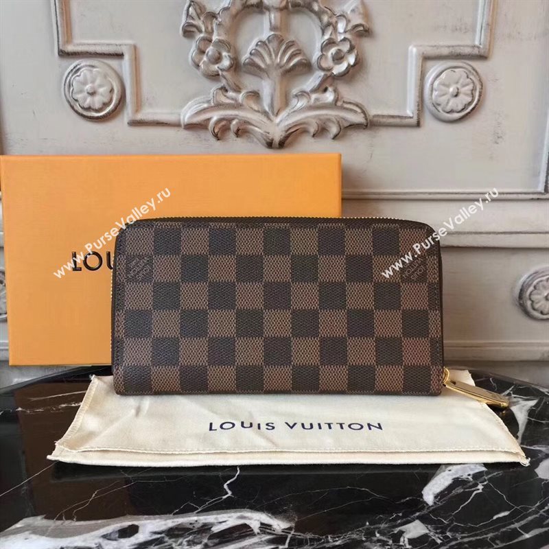 LV Men Louis Vuitton Zippy Wallet Purse Damier Handbag Bag N60015 Brown 6882