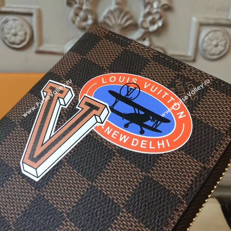 LV Men Louis Vuitton Zippy Wallet Purse Damier Handbag Bag N60015 Brown 6882