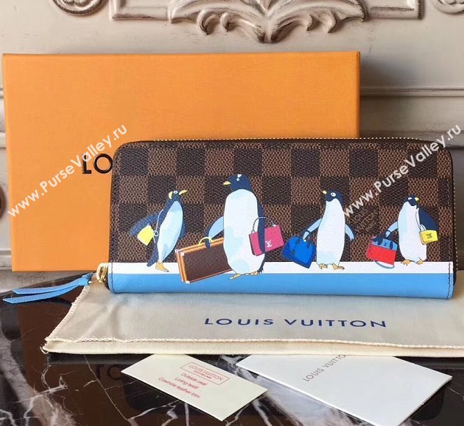 N64425 LV Louis Vuitton Clemence Wallet Purse Bag Damier Handbag Brown 6886