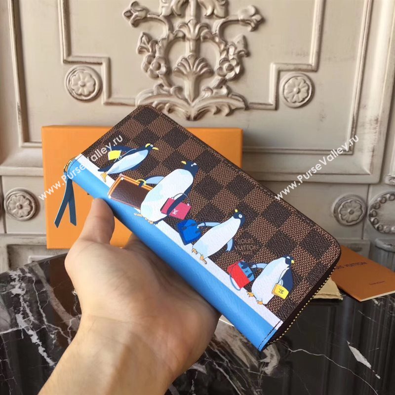 N64425 LV Louis Vuitton Clemence Wallet Purse Bag Damier Handbag Brown 6886