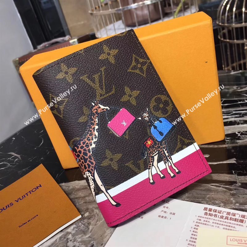 M62089 LV Louis Vuitton Passport Cover Purse Monogram Giraffe Bag Brown 6889