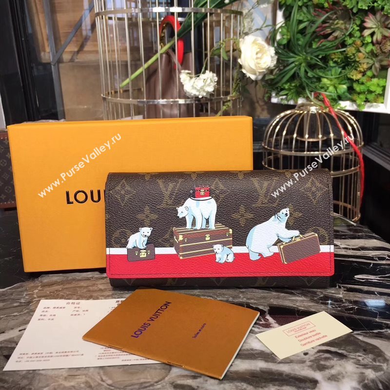 M62086 LV Louis Vuitton Sarah Wallet Purse Monogram Polar bear Handbag Red 6891