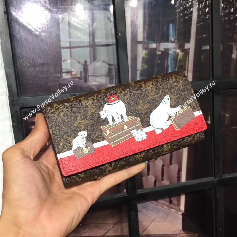 M62086 LV Louis Vuitton Sarah Wallet Purse Monogram Polar bear Handbag Red 6891