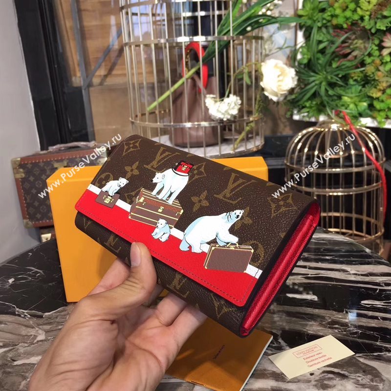 M62086 LV Louis Vuitton Sarah Wallet Purse Monogram Polar bear Handbag Red 6891