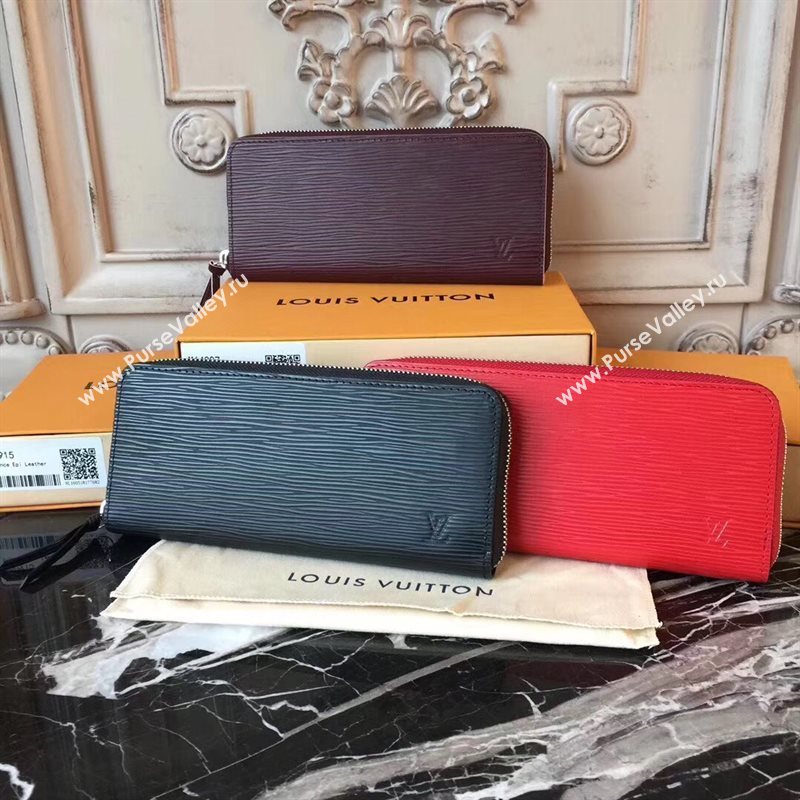 M60913 LV Louis Vuitton Clemence Wallet Purse Epi Leather Bag Red 6893