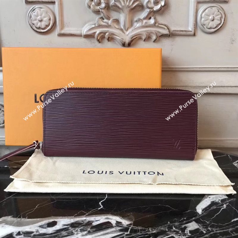 M64307 LV Louis Vuitton Clemence Wallet Purse Epi Leather Bag Wine 6894