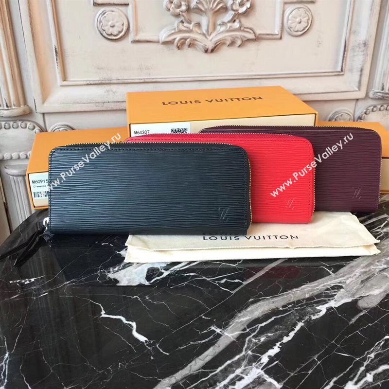 M64307 LV Louis Vuitton Clemence Wallet Purse Epi Leather Bag Wine 6894