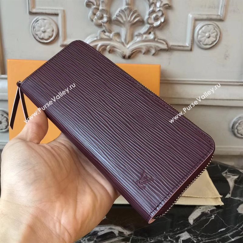 M64307 LV Louis Vuitton Clemence Wallet Purse Epi Leather Bag Wine 6894