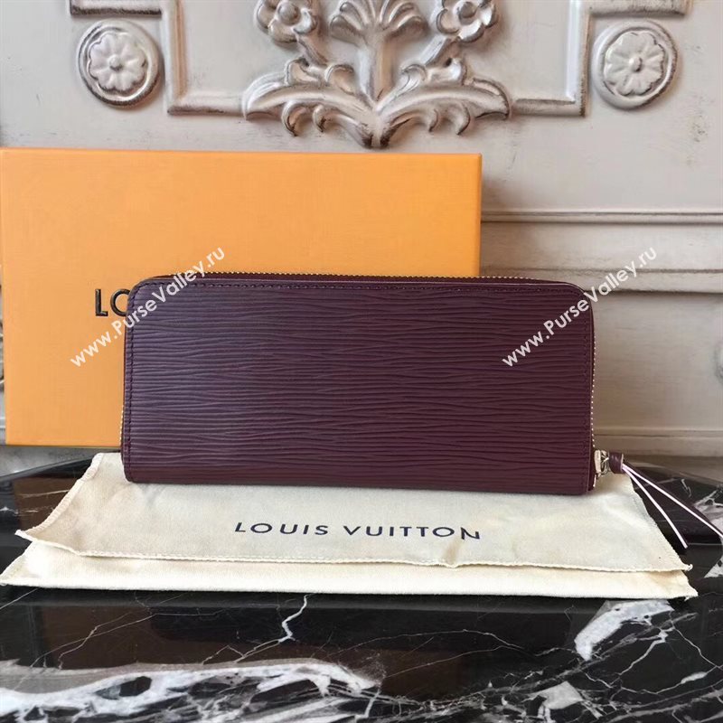 M64307 LV Louis Vuitton Clemence Wallet Purse Epi Leather Bag Wine 6894