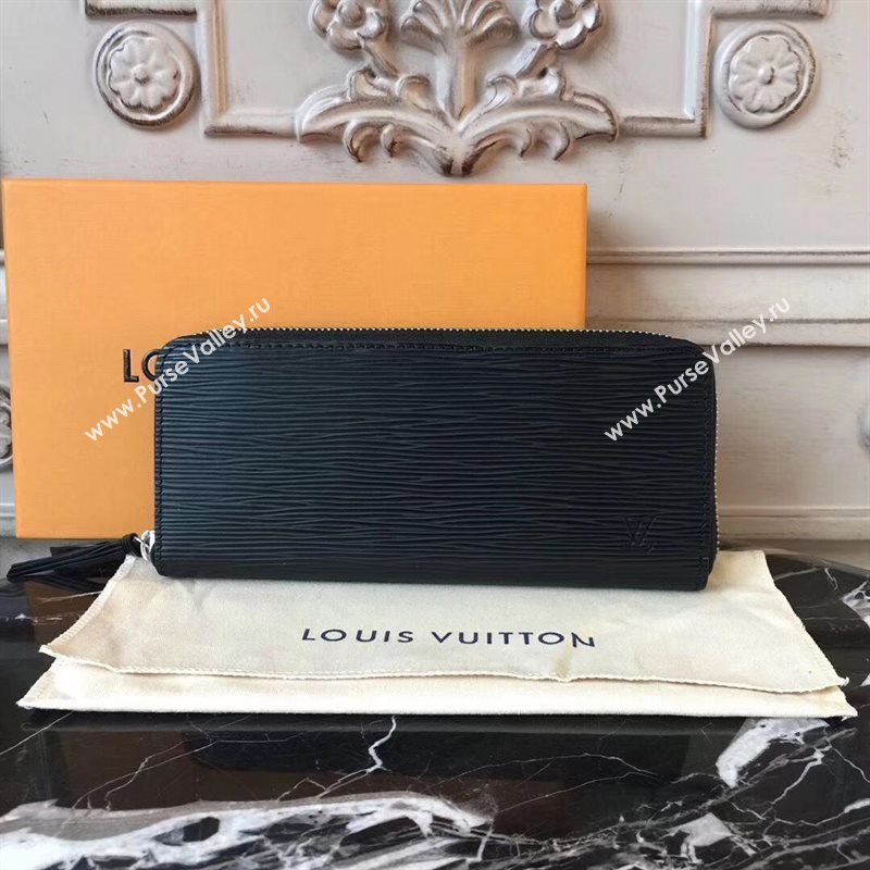 M60915 LV Louis Vuitton Clemence Wallet Purse Epi Leather Bag Black 6895