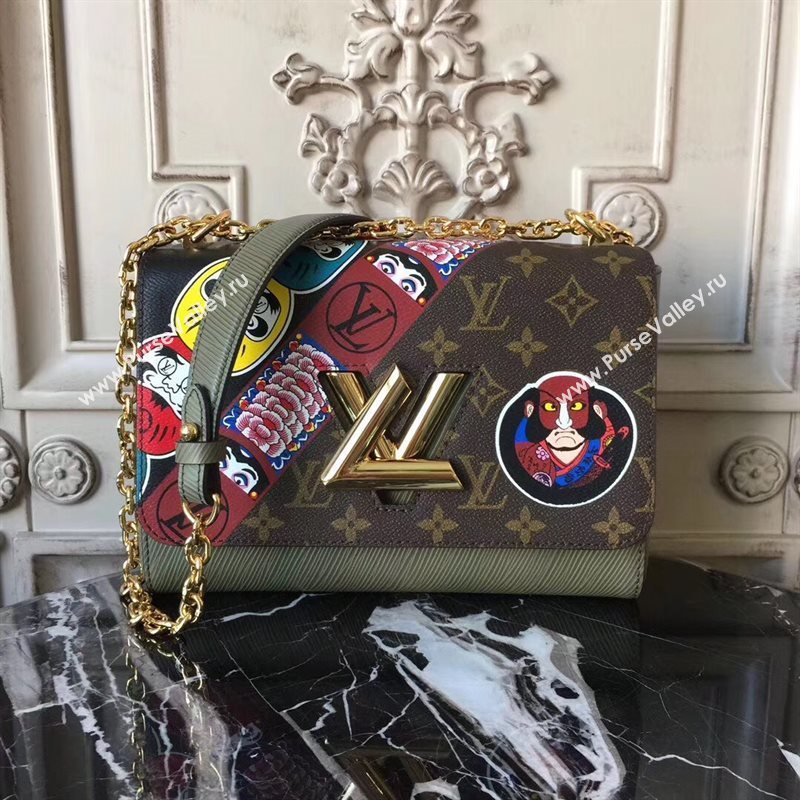 M43497 LV Louis Vuitton Twist MM Handbag Monogram Kabuki Shoulder Bag Brown 6897