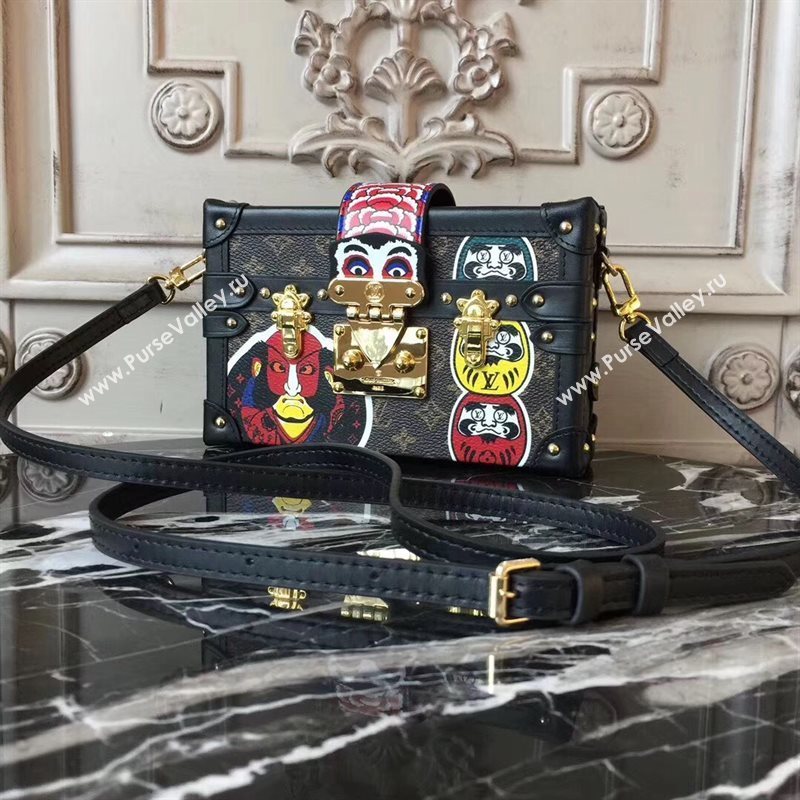 M43544 LV Louis Vuitton Petite Malle Handbag Monogram Kabuki Shoulder Bag Brown 6898