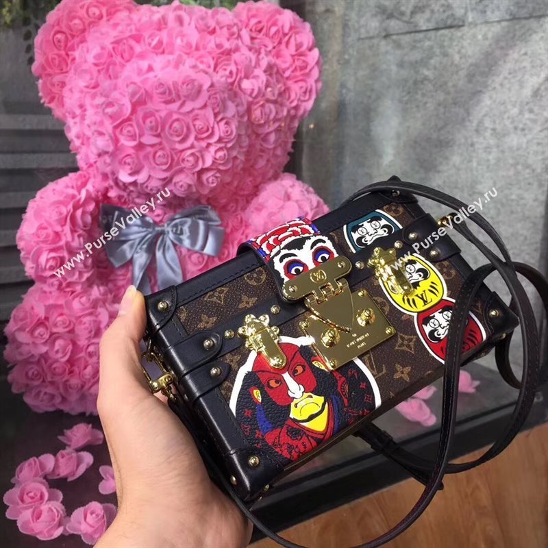 M43544 LV Louis Vuitton Petite Malle Handbag Monogram Kabuki Shoulder Bag Brown 6898