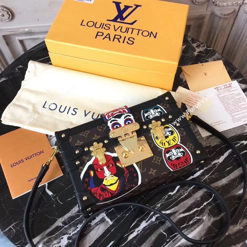 M43544 LV Louis Vuitton Petite Malle Handbag Monogram Kabuki Shoulder Bag Brown 6898