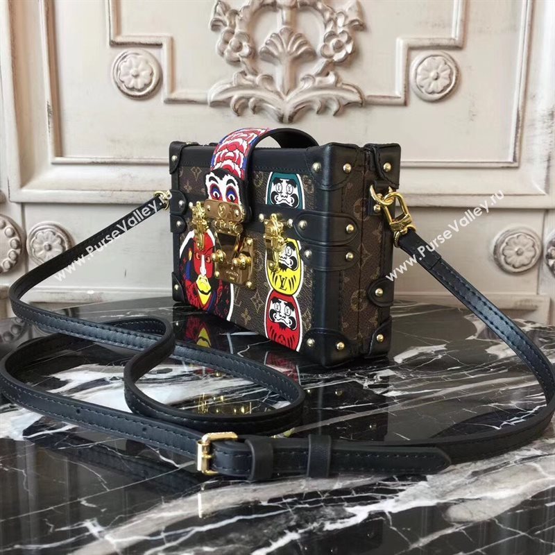 M43544 LV Louis Vuitton Petite Malle Handbag Monogram Kabuki Shoulder Bag Brown 6898