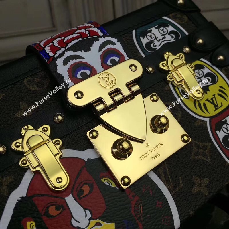 M43544 LV Louis Vuitton Petite Malle Handbag Monogram Kabuki Shoulder Bag Brown 6898