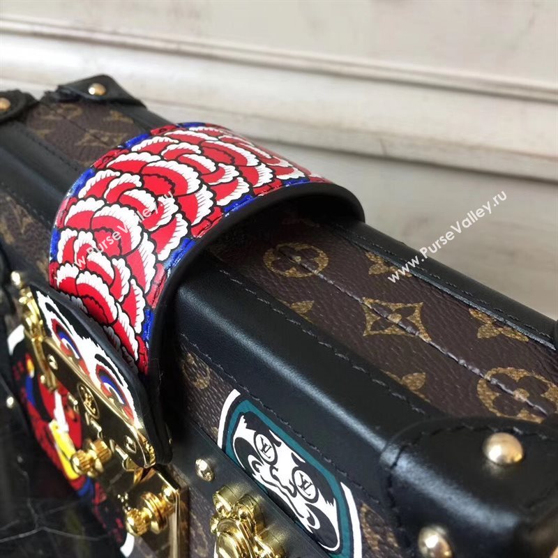 M43544 LV Louis Vuitton Petite Malle Handbag Monogram Kabuki Shoulder Bag Brown 6898