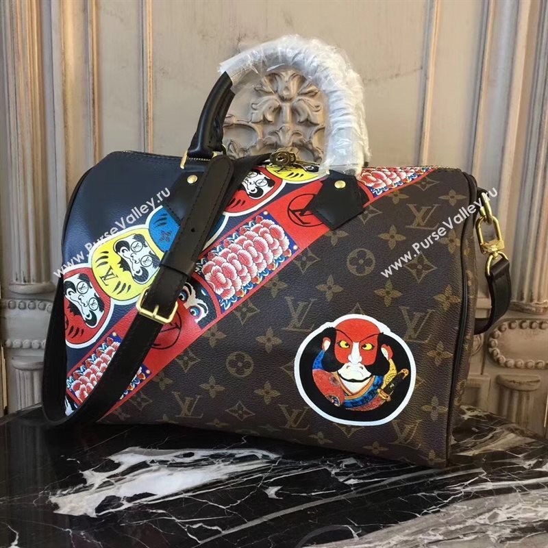 M41047 LV Louis Vuitton Speedy 30 Handbag Monogram Kabuki Bag Black 6899