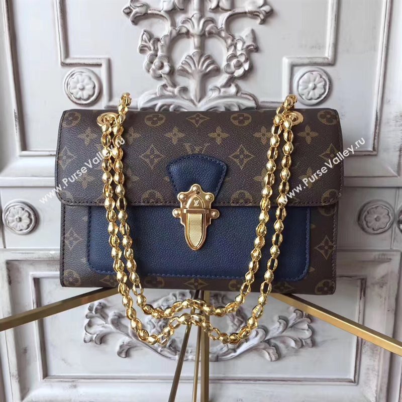M44038 LV Louis Vuitton Victoire Chain Handbag Monogram Leather Shoulder Bag Navy 6802