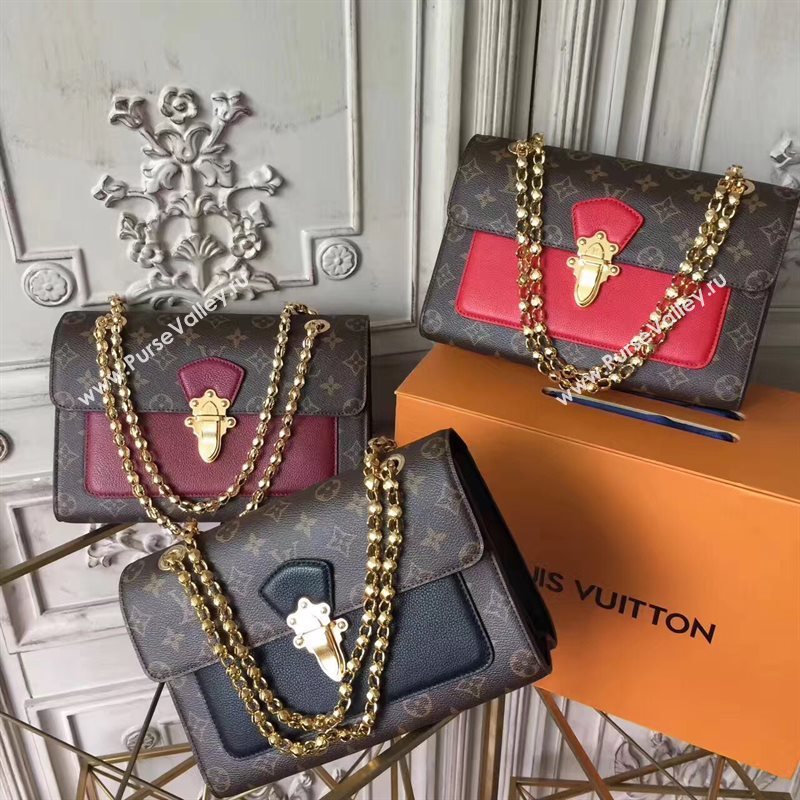 M44038 LV Louis Vuitton Victoire Chain Handbag Monogram Leather Shoulder Bag Navy 6802