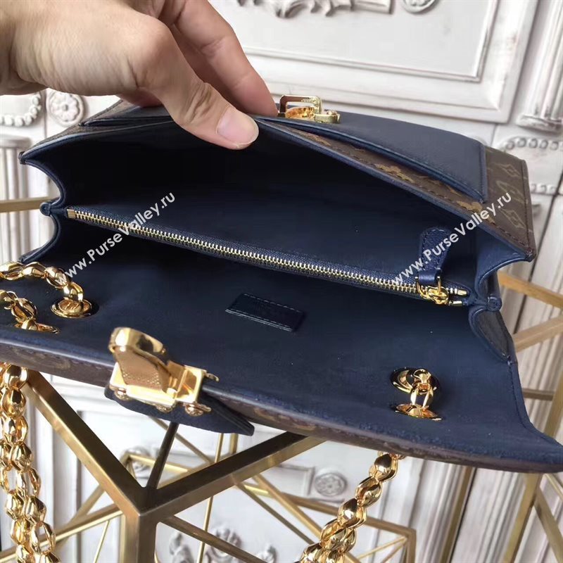 M44038 LV Louis Vuitton Victoire Chain Handbag Monogram Leather Shoulder Bag Navy 6802