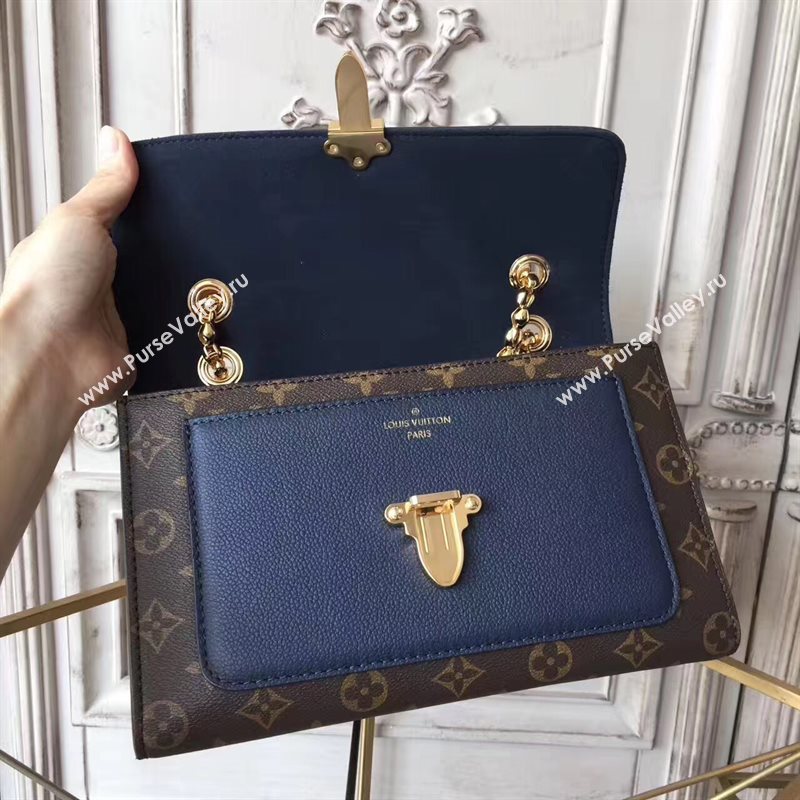 M44038 LV Louis Vuitton Victoire Chain Handbag Monogram Leather Shoulder Bag Navy 6802