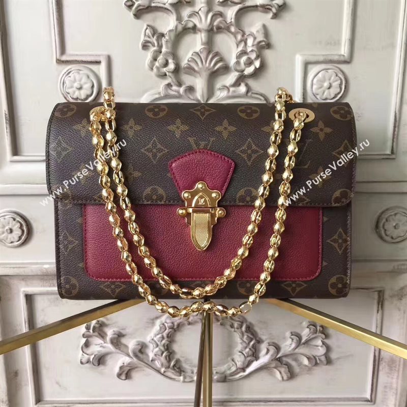 LV Louis Vuitton Victoire Chain Handbag Monogram Leather Shoulder Bag Maroon M41732 6804