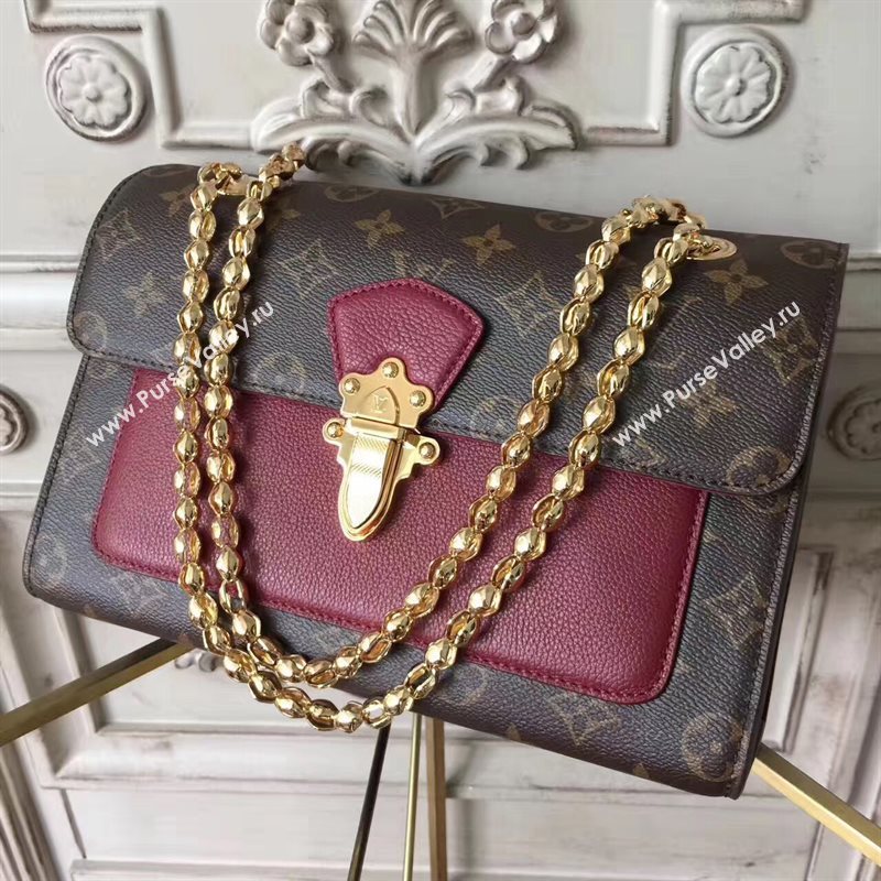 LV Louis Vuitton Victoire Chain Handbag Monogram Leather Shoulder Bag Maroon M41732 6804
