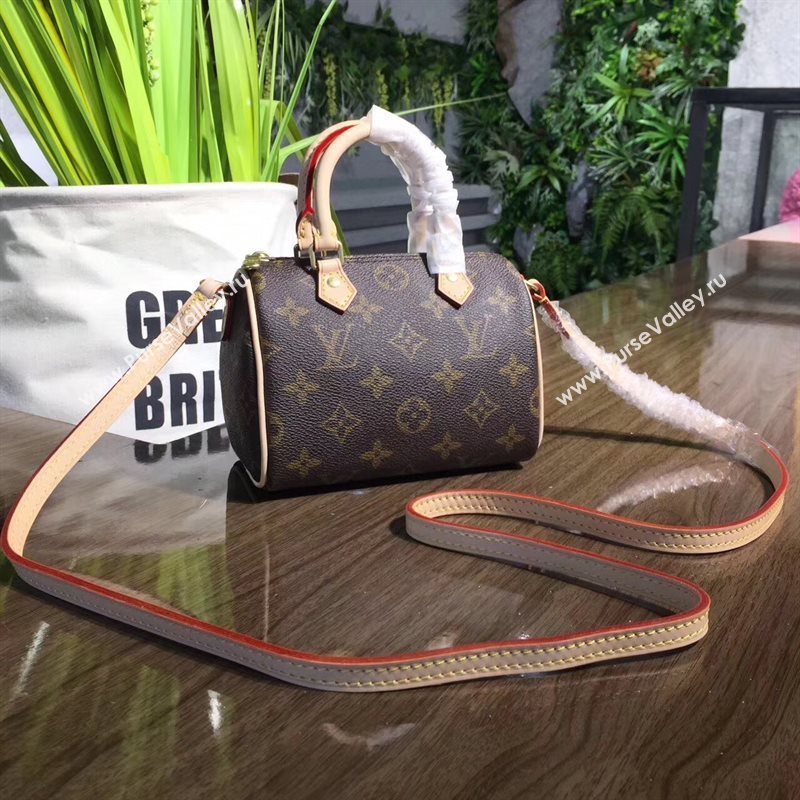 LV Louis Vuitton Nano Speedy Handbag Monogram Shoulder Bag Brown M61252 6807