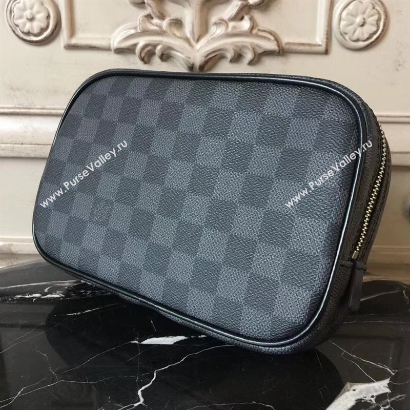 LV Men Louis Vuitton Toilet Pouch PM Handbag Damier Canvas Zipper Bag Gray N47522 6825