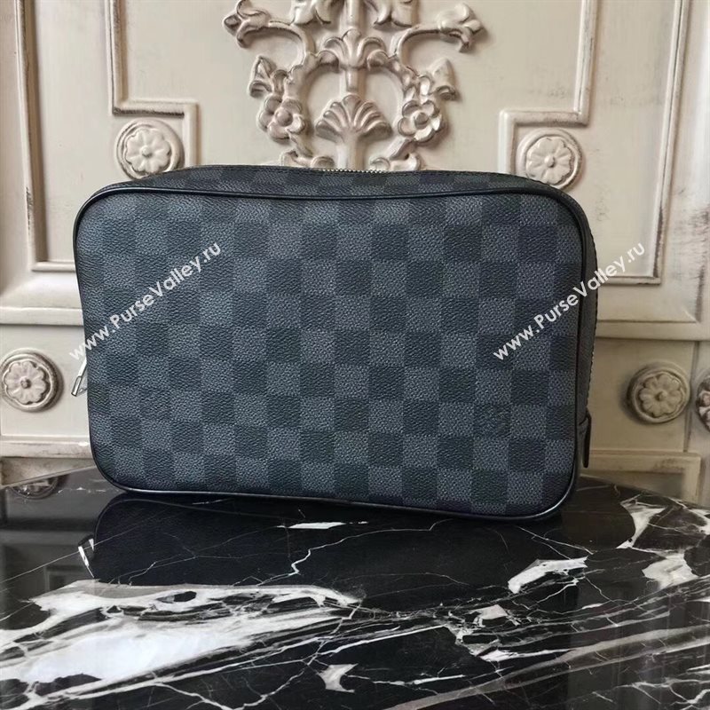 LV Men Louis Vuitton Toilet Pouch GM Handbag Damier Canvas Zipper Bag Gray N47521 6826