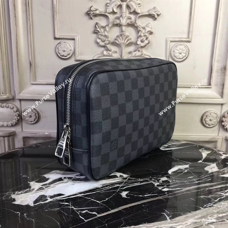 LV Men Louis Vuitton Toilet Pouch GM Handbag Damier Canvas Zipper Bag Gray N47521 6826