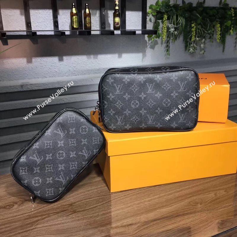 LV Men Louis Vuitton Toilet Pouch PM Handbag Monogram Zipper Bag Gray M43384 6829