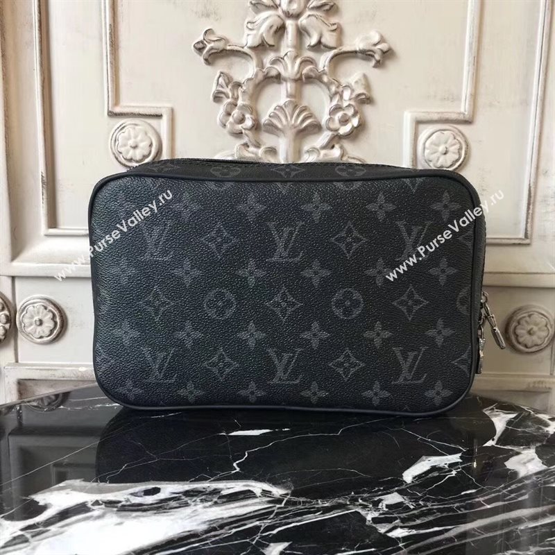 LV Men Louis Vuitton Toilet Pouch GM Handbag Monogram Zipper Bag Gray M43383 6830