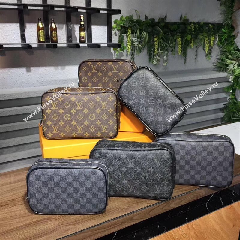 LV Men Louis Vuitton Toilet Pouch GM Handbag Monogram Zipper Bag Gray M43383 6830