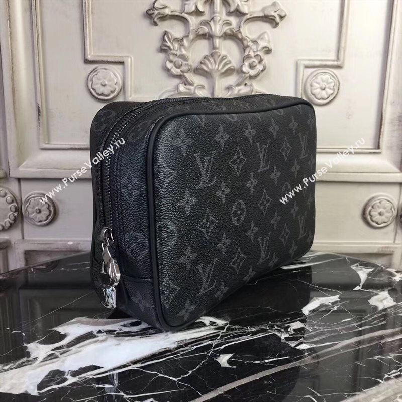 LV Men Louis Vuitton Toilet Pouch GM Handbag Monogram Zipper Bag Gray M43383 6830