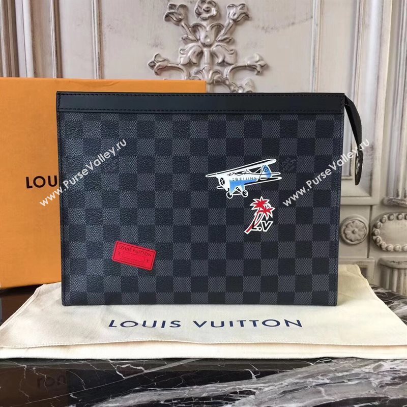 LV Men Louis Vuitton Pochette Voyage MM Clutch Handbag Damier Bag Gray N41696 6831