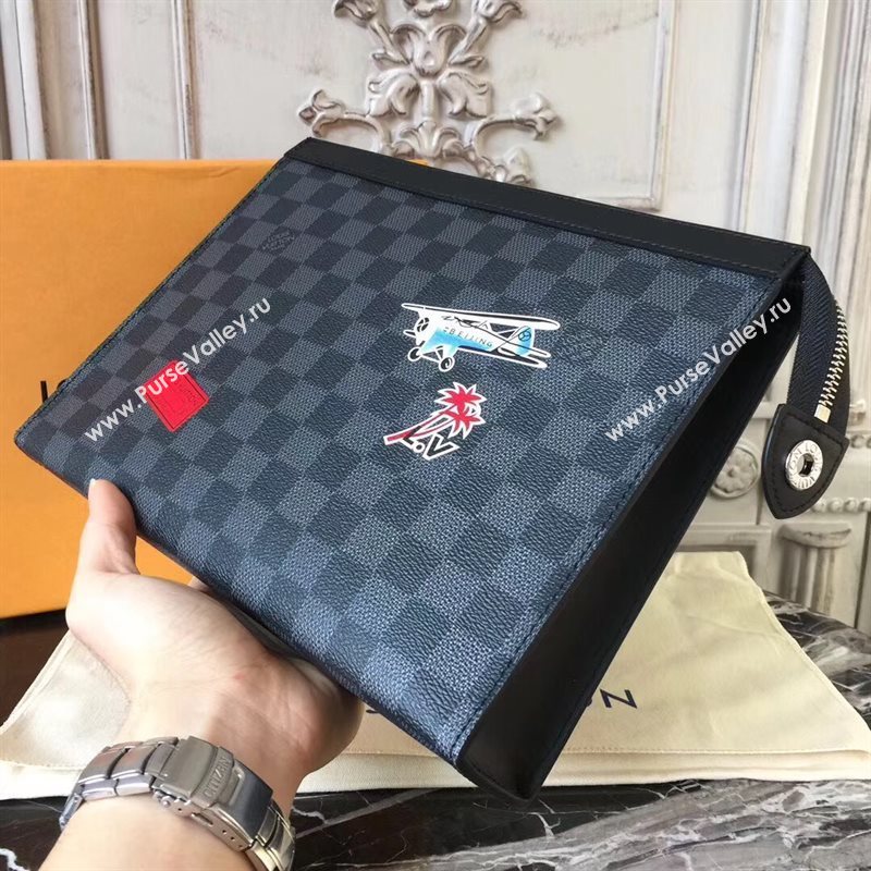 LV Men Louis Vuitton Pochette Voyage MM Clutch Handbag Damier Bag Gray N41696 6831