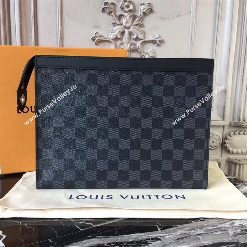 LV Men Louis Vuitton Pochette Voyage MM Clutch Handbag Damier Bag Gray N41696 6831